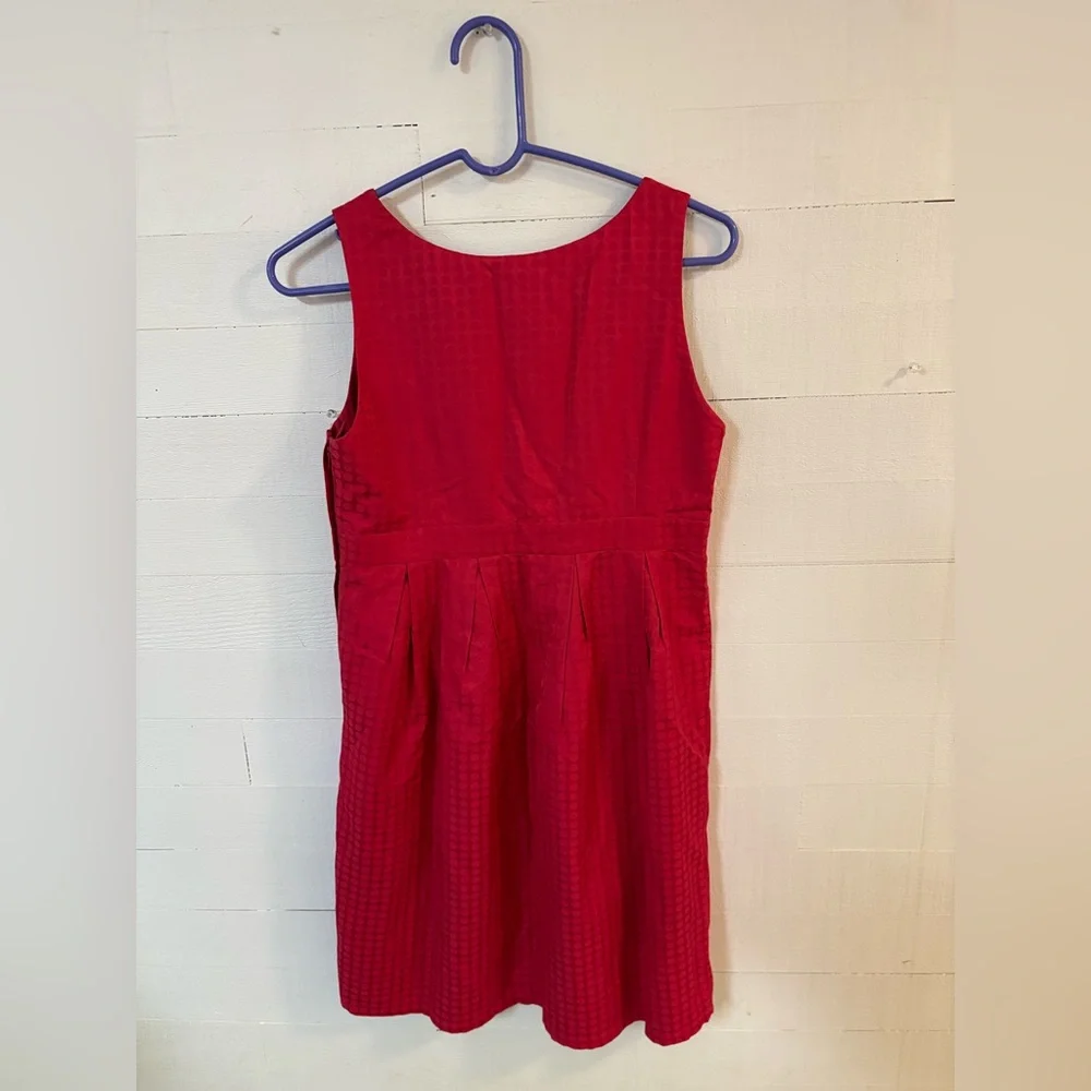 H&M Red Sleeveless V Neck Fit and Flare Textured Dress EU 38 US Medium EUC - Picture 3 of 6